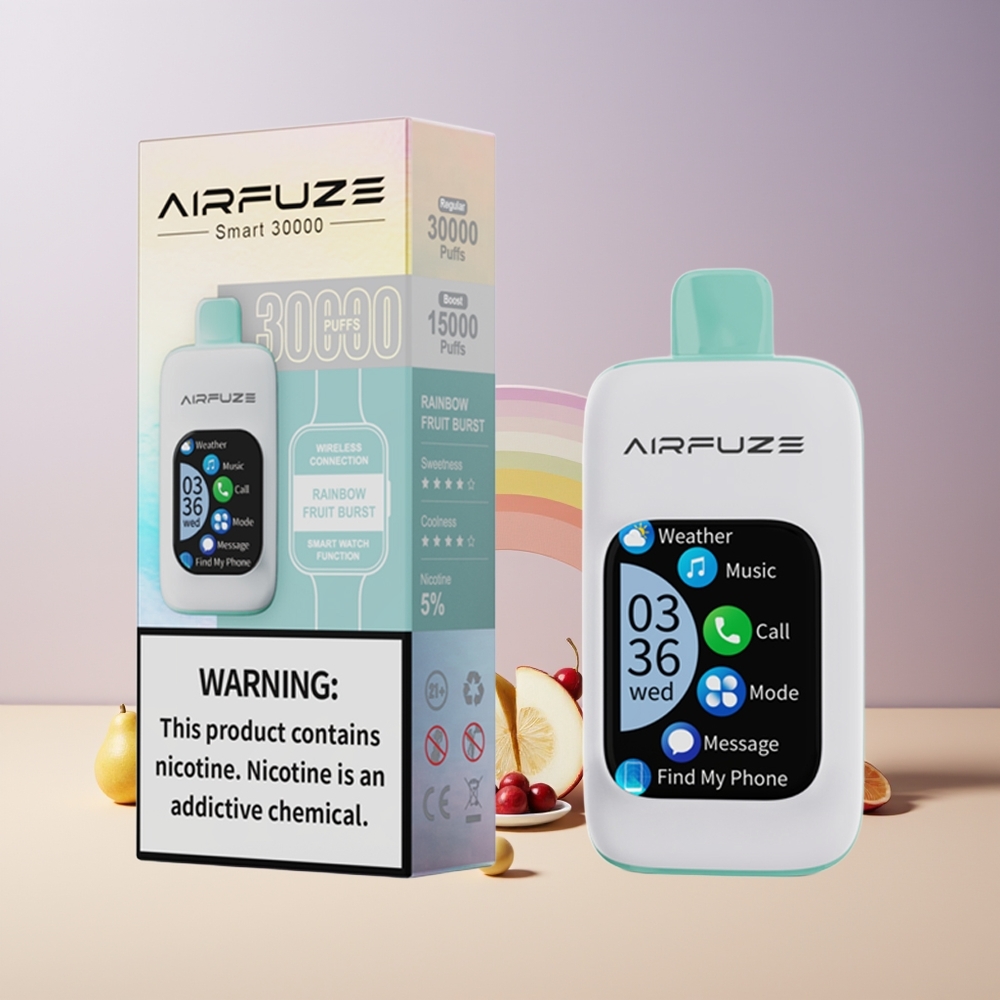 AirFuze Smart 30000 Puffs France grossiste Pod Jetable 5% Nicotine avec Écran Tactile et Rainbow Fruit Burst (Éclat de Fruits Arc-en-Ciel)