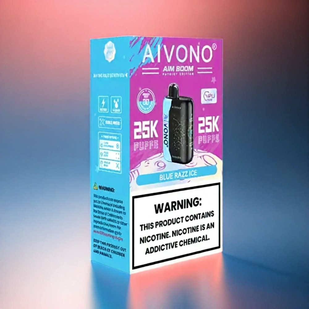 AIVONO AIM BOOM 25000 Puffs France Grosiste Sans Nicotine / 2% / 3% / 5% 28ML 650MAH 1,2OHM MESH TYPE-C BLEU FRAMBOINE Glacée