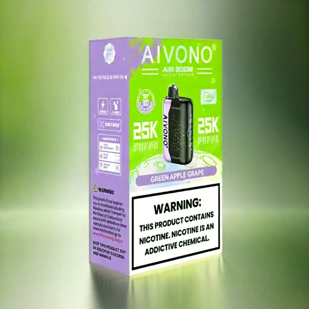 Aivono Aim Boom 25000 Puffs France Grosiste 0% -5% Nicotine 28 ml Pomme Verte Raisin