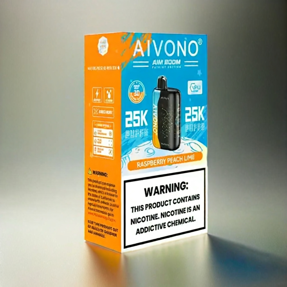 Aivono Aim Boom 25000 Puffs France Grosiste Nicotine 0% -5% 28ml 650mAh Type-C Framboise Pêche Citron Vert