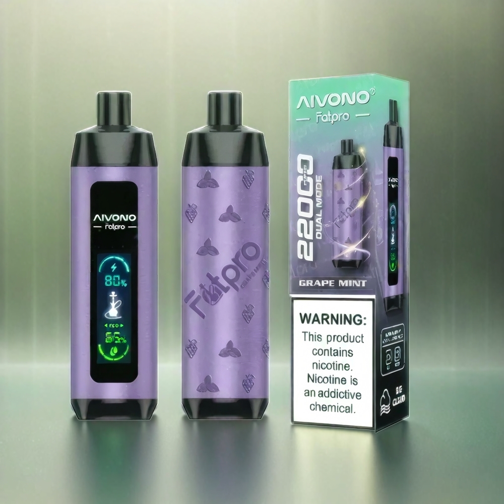 Aivono AIM Fatpro 22000 Puffs France Grosiste AVEC 28ML E-Liquide et 10 Saveurs (Menthe Raisin) Rechargeable 600mAh
