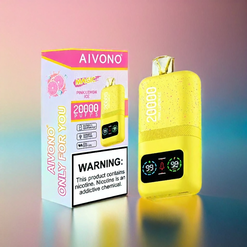 AIVONO AIM Magic 20000 Puffs France Grosiste Avec Affichage LCD, Reccharteable Type-C ET 26ML E-Liquide - Ice de citron rose (Glace Citron Rose)