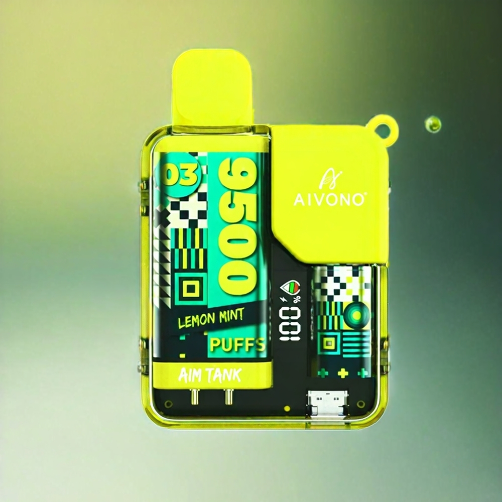 Aivono AIM-Tank 9500 Puffs France Grosiste Jus de Citron Menthe Avec Affichage LCD et Bobine Mesh 1.2OHM