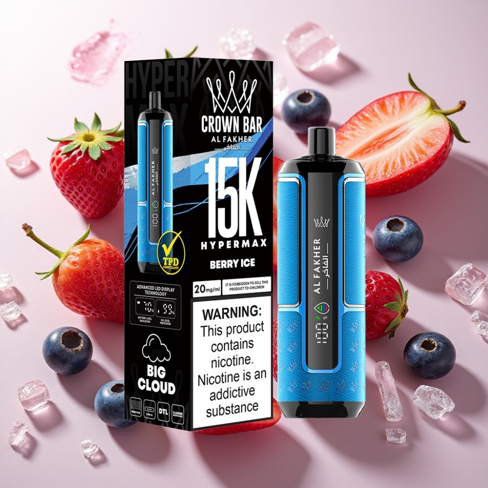 Al Fakher Crown Bar 15K Hypermax Vape Jetable Kit Baie Glacée – 22ml, 15 000 Puffs, 600mAh, France grossiste