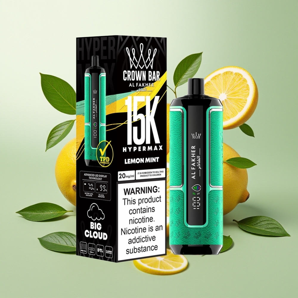 Al Fakher Crown Bar 15K Hypermax Vape Jetable Kit Citron Menthe - France grossiste - 22ml, 600mAh, Type-C, 15 000 Puffs, DTL, 6mg