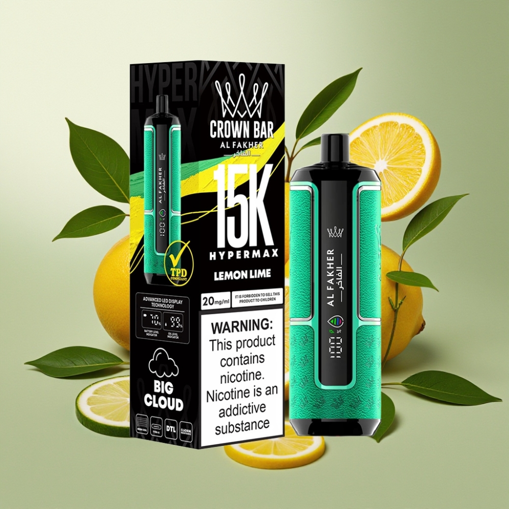 Al Fakher Crown Bar 15K Hypermax Vape Jetable Kit Citron Vert France grossiste 22ml 600mAh 15,000 Bouffées