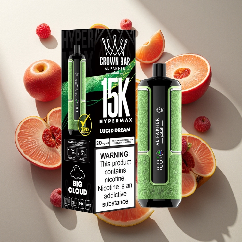 Al Fakher Crown Bar 15K Hypermax Vape Jetable Kit France Grossiste - 22ml, 600mAh, Type-C, 15 000 Puffs, 6mg, DTL, Compact et Portable