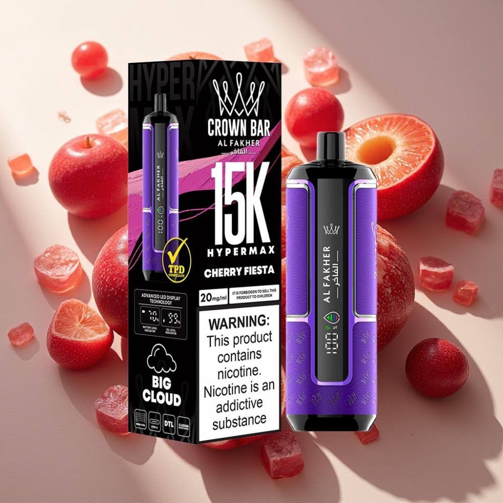 Al Fakher Crown Bar 15K Hypermax Vape Jetable Kit France grossiste - Cerise Fiesta, 22ml, 15 000 Puffs, 6mg