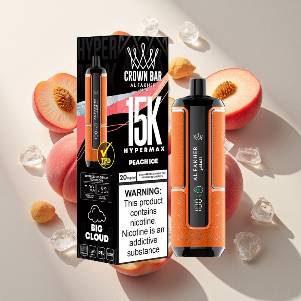 Al Fakher Crown Bar 15K Hypermax Vape Jetable Kit France grossiste - Pêche Glacée, 22ml, 15 000 Puffs, 600mAh