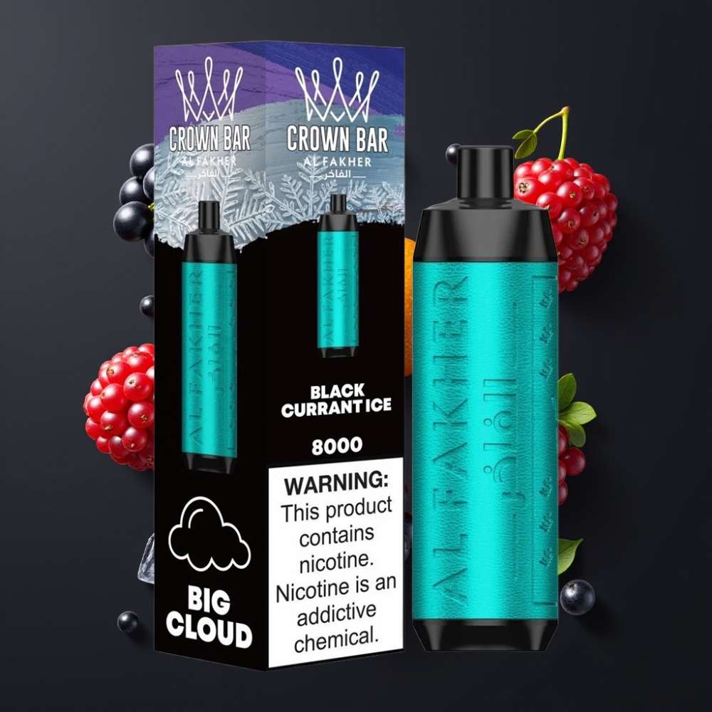 Al Fakher Crown Bar 8000 Crystal Vape Jetable Cassis Glace France Grossiste - 600mAh, 18ml, 8000 Puffs