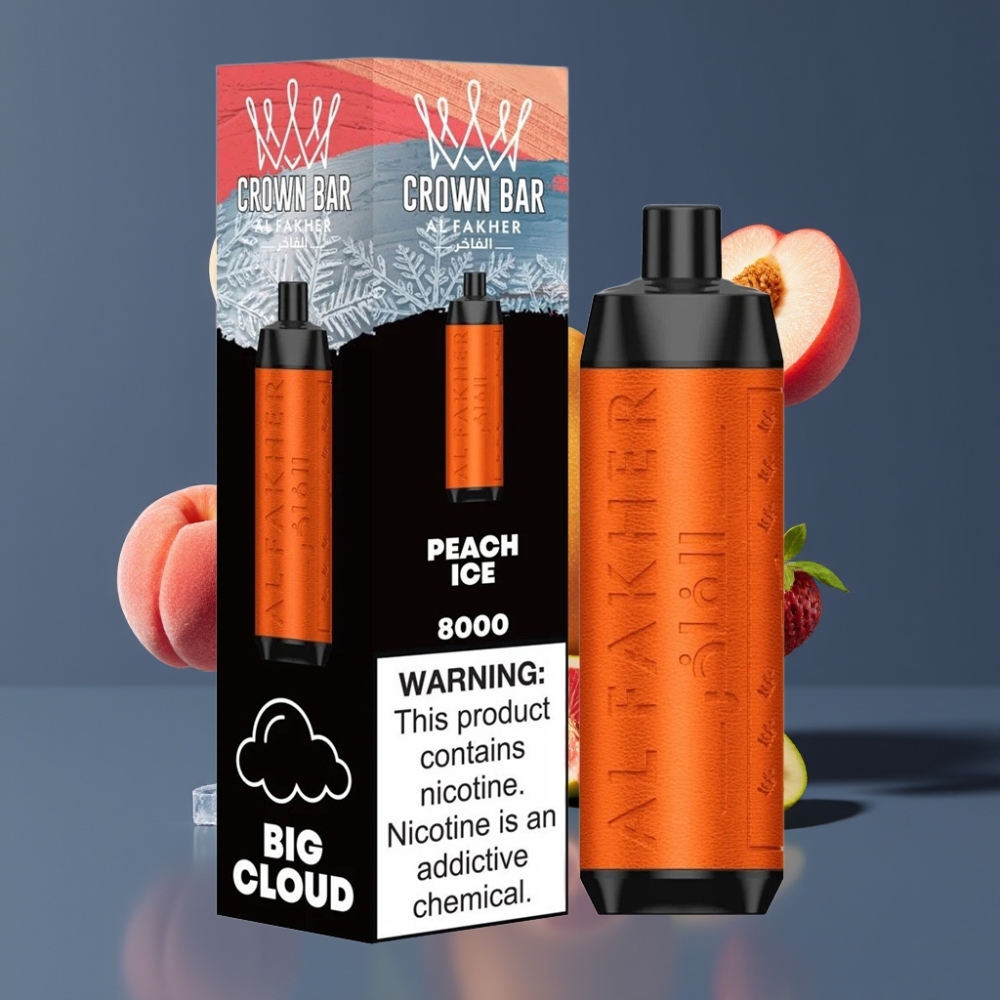 Al Fakher Crown Bar 8000 Crystal Vape Jetable France Grossiste - Pêche Glacée, 18ml, 8000 Puffs, Batterie 600mAh