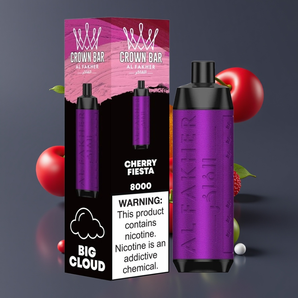 Al Fakher Crown Bar 8000 Crystal Vape Jetable France grossiste - Cerise Fiesta, 18ml, 8000 Puffs, Batterie 600mAh