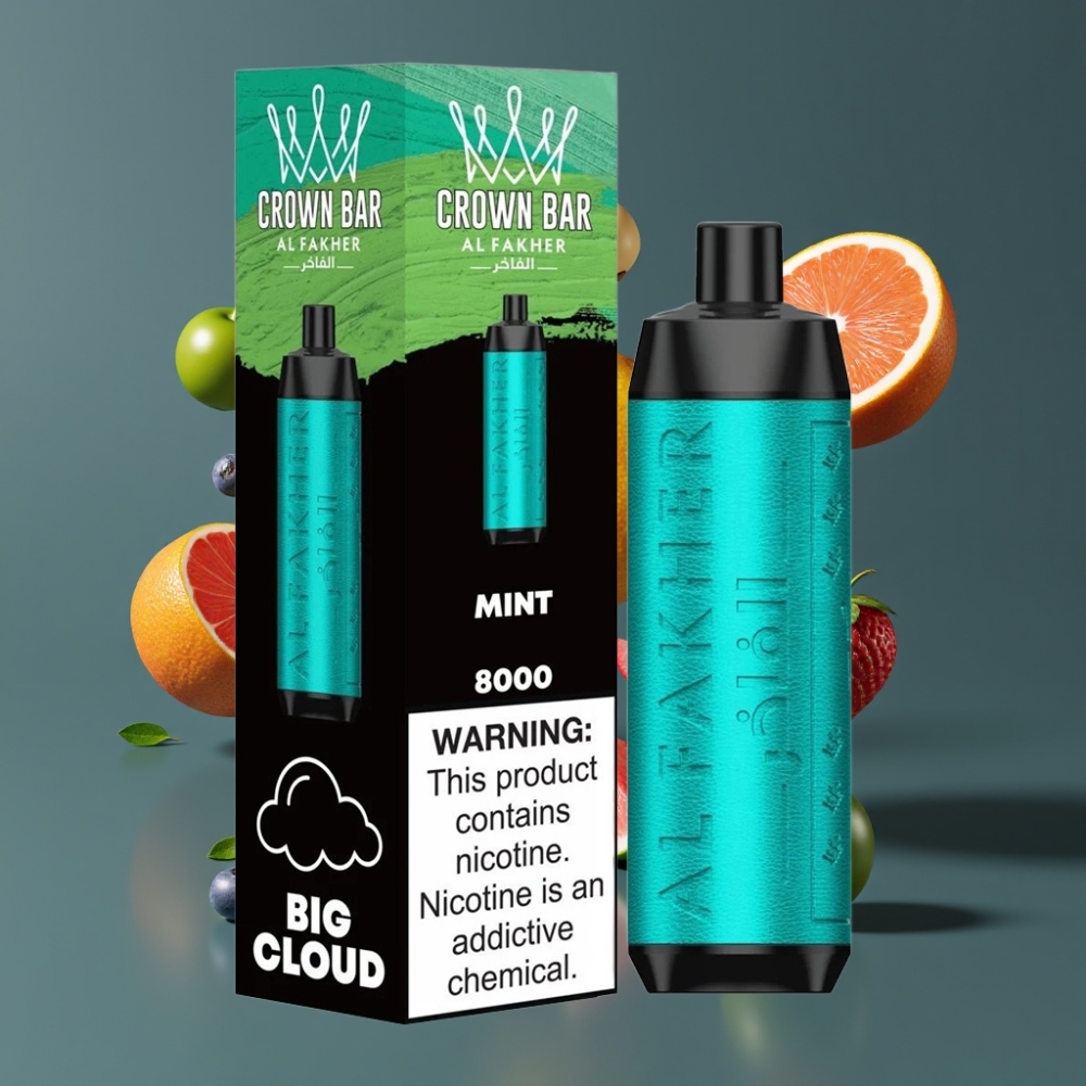 Al Fakher Crown Bar 8000 Crystal Vape Jetable Menthe - France Grossiste - 18ml, 8000 Puffs, 5mg Nicotine