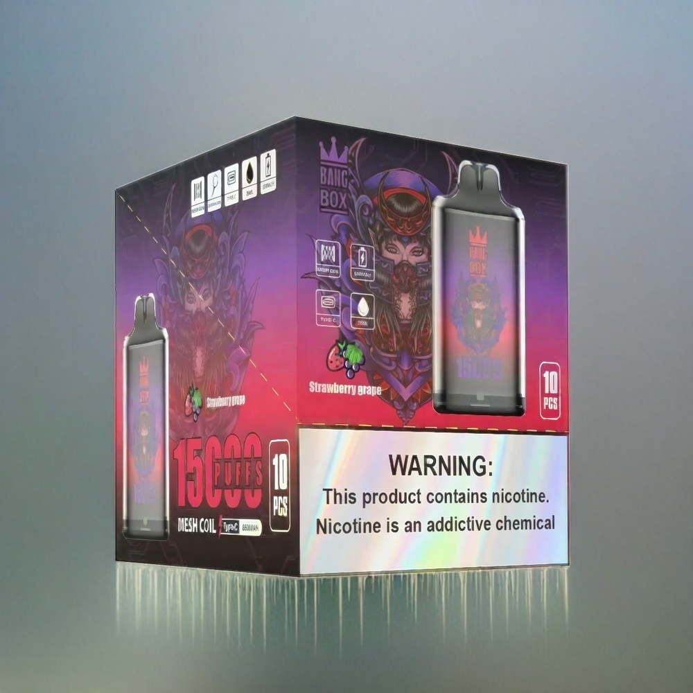 Bang Box 15000 Puffs France Grosiste - 23 ml e-liquide, 650mAh Batterie, USB Type-C - Fense Raisin