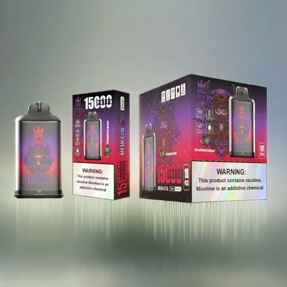 Bang Box 15000 Puffs France Grosiste - 23 ml e-liquide, 650mAh Batterie, USB Type-C - Fense Raisin