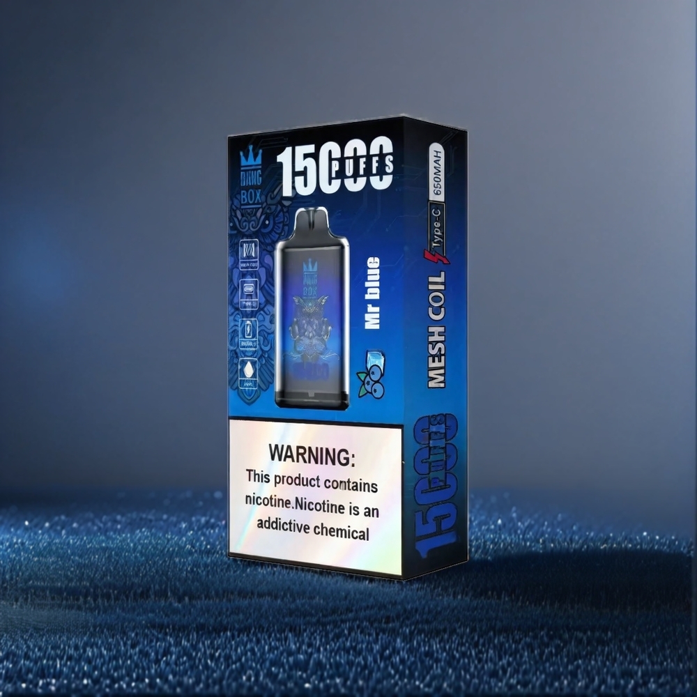 Bang Box 15000 Puffs France Grosiste - 23 ml e-liquide, nicotine 0% / 2% / 3% / 5%, batterie 650mAh, Type-C, Bleu MR