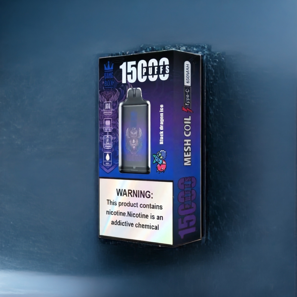 Bang Box 15000 Puffs France Grosiste AVEC 23ml e-liquide et USB Type-C - Dragon Noir Glace