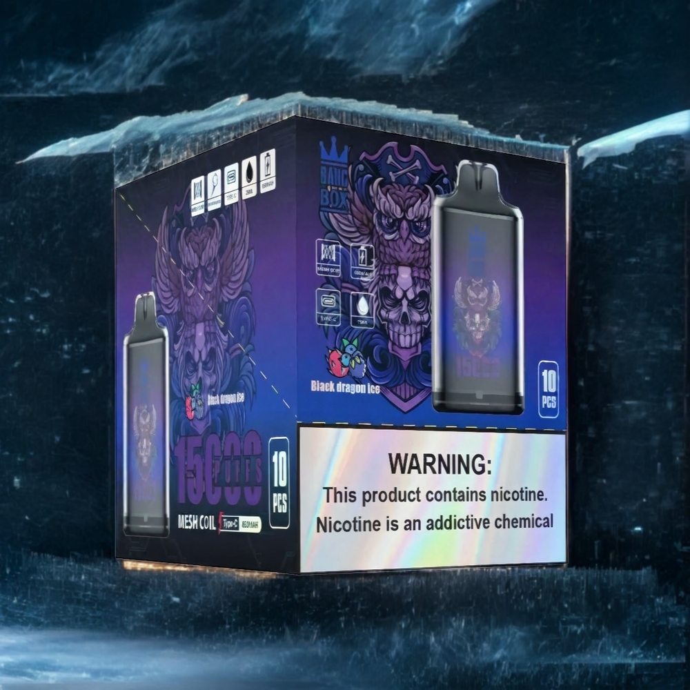 Bang Box 15000 Puffs France Grosiste AVEC 23ml e-liquide et USB Type-C - Dragon Noir Glace