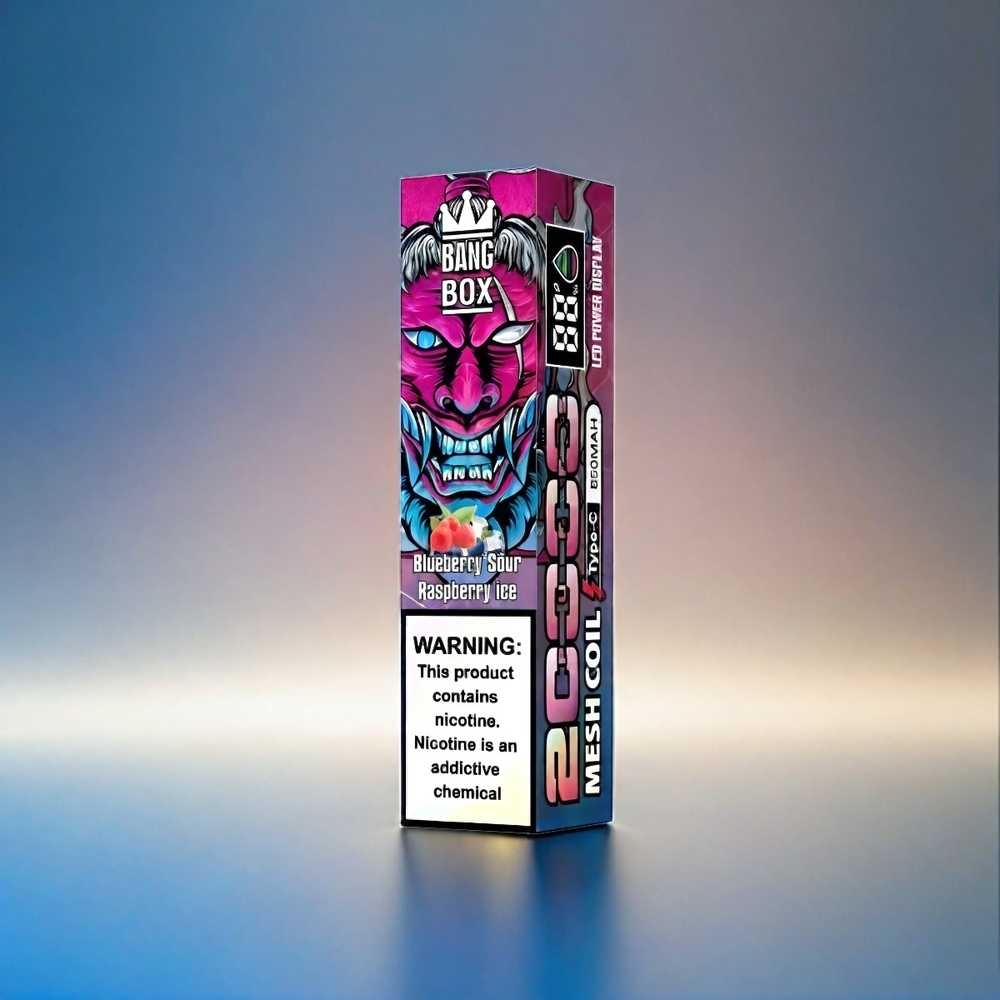 Bang Box 20000 Puffs France Grosiste - 0% -5% de nicotine, 35 ml e-liquide, rechargeable 850mAh, Bleu Framboise acidulée glacée
