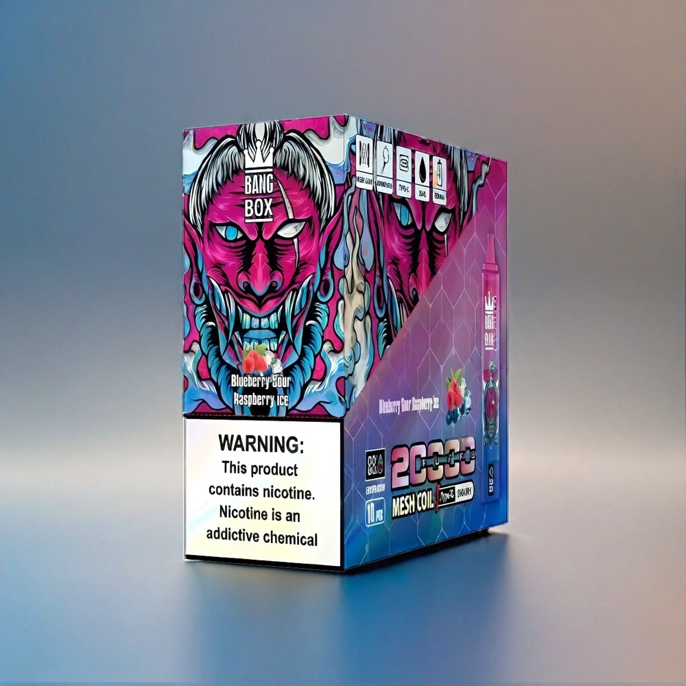 Bang Box 20000 Puffs France Grosiste - 0% -5% de nicotine, 35 ml e-liquide, rechargeable 850mAh, Bleu Framboise acidulée glacée