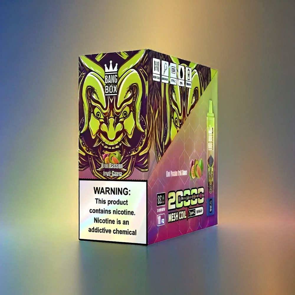 Bang Box 20000 Puffs France Grosiste - 0% -5% de nicotine, e-liquide de 35 ml, 12 dispositifs de sauvegres, Kiwi Passion Fruit goyave