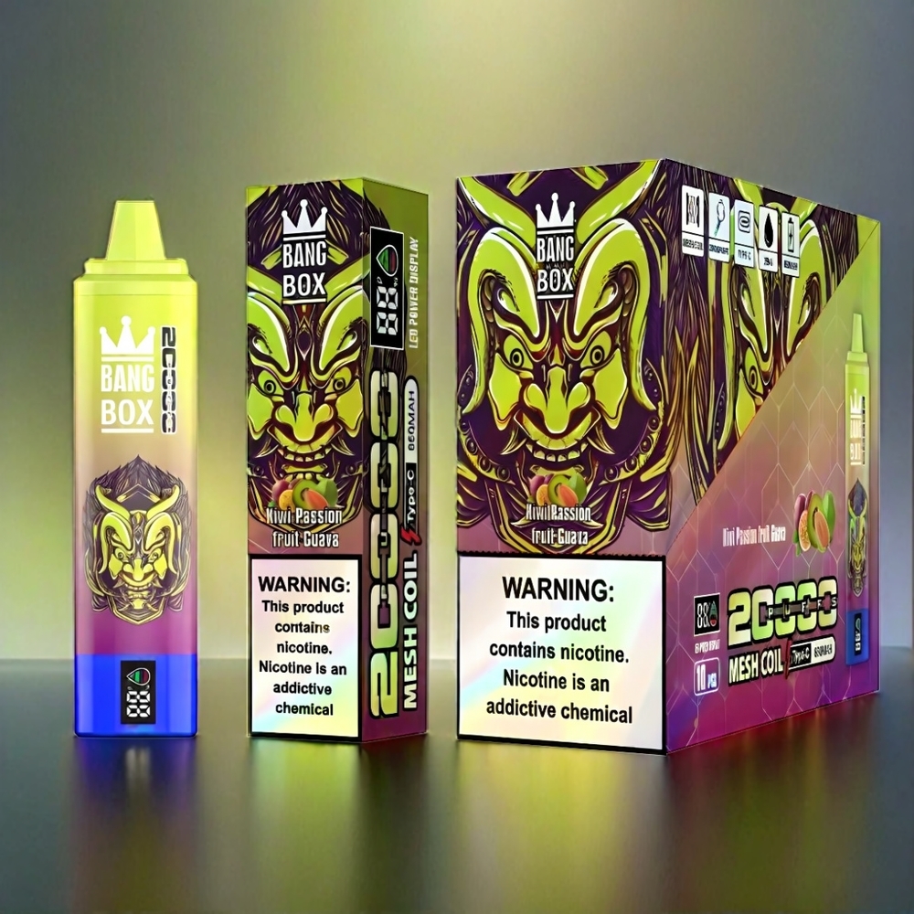 Bang Box 20000 Puffs France Grosiste - 0% -5% de nicotine, e-liquide de 35 ml, 12 dispositifs de sauvegres, Kiwi Passion Fruit goyave