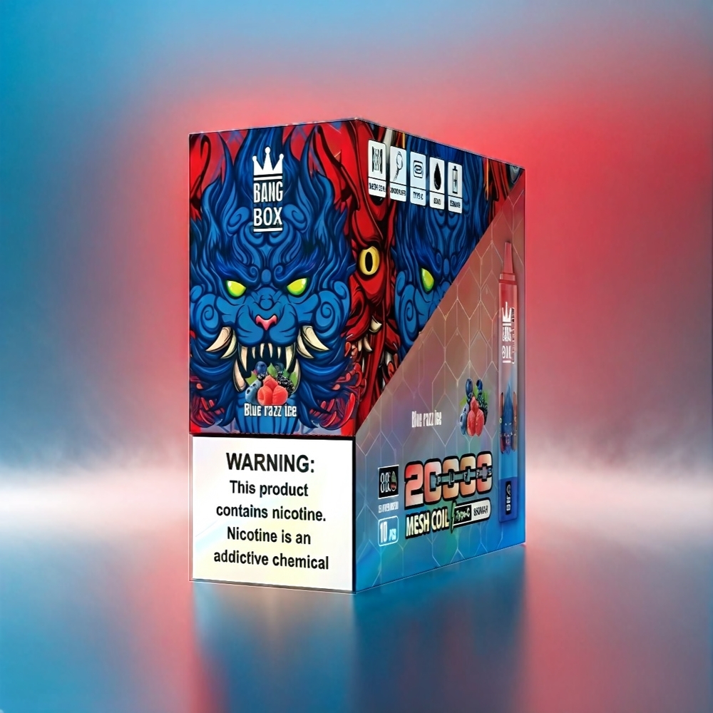 Bang Box 20000 Puffs - France Grosiste - 35 ml - 0% à 5% de nicotine - 12 sauvegardes - Blue Razz Ice (Framboise Bleue Glacée)