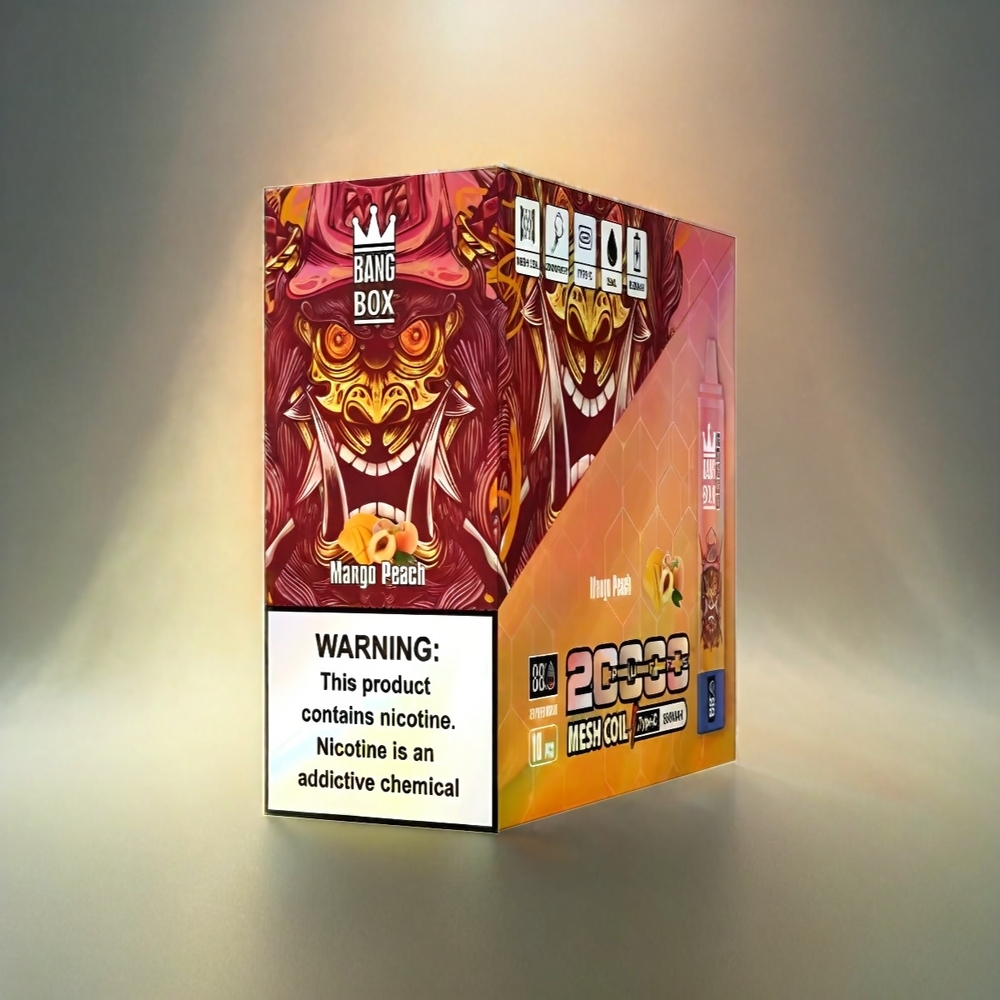 Bang Box 20000 Puffs France Grosiste - 35 ml 850mAh Rechargeable - Mango Peach (Mangue Pêche) - 12 disoniles de sauvegardes
