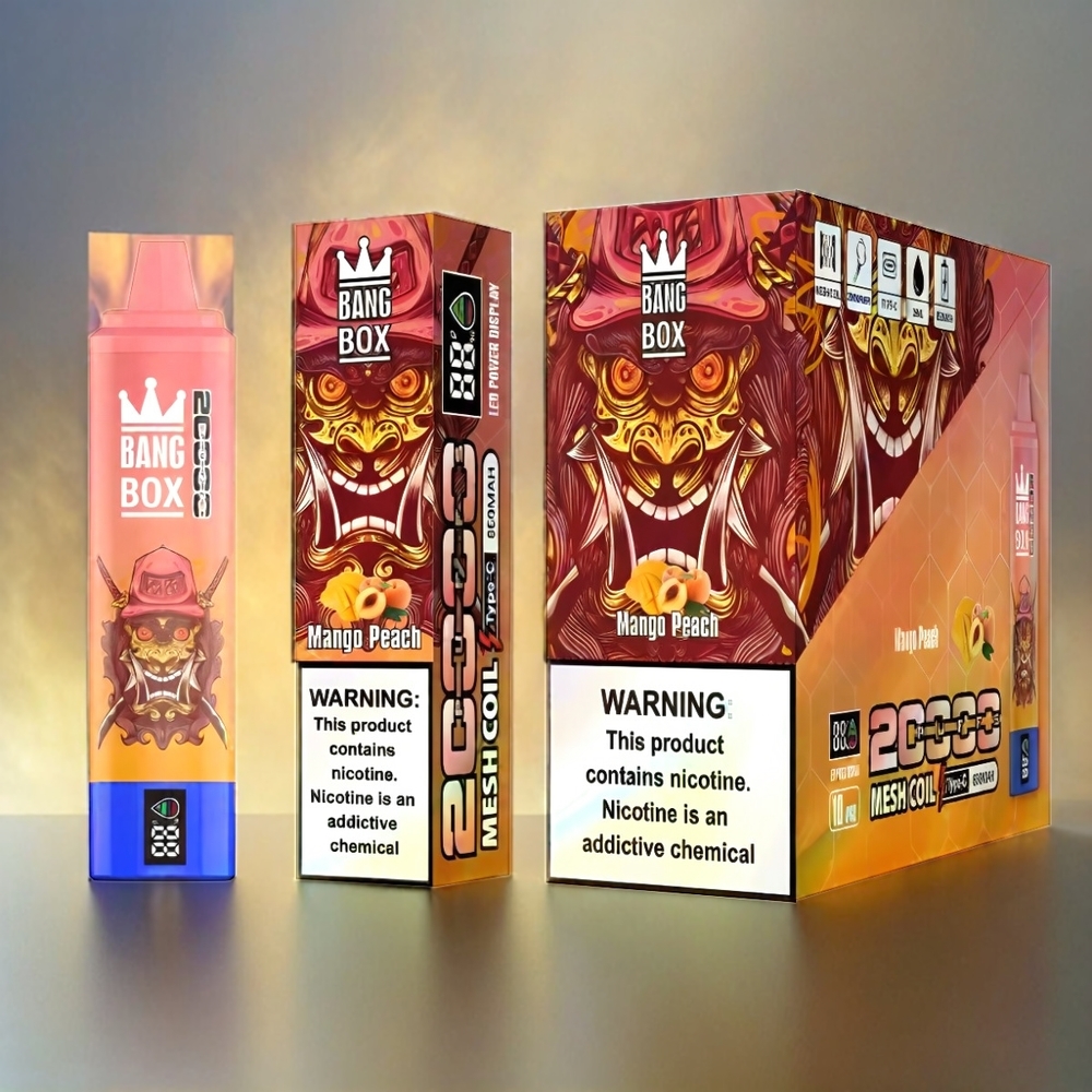 Bang Box 20000 Puffs France Grosiste - 35 ml 850mAh Rechargeable - Mango Peach (Mangue Pêche) - 12 disoniles de sauvegardes
