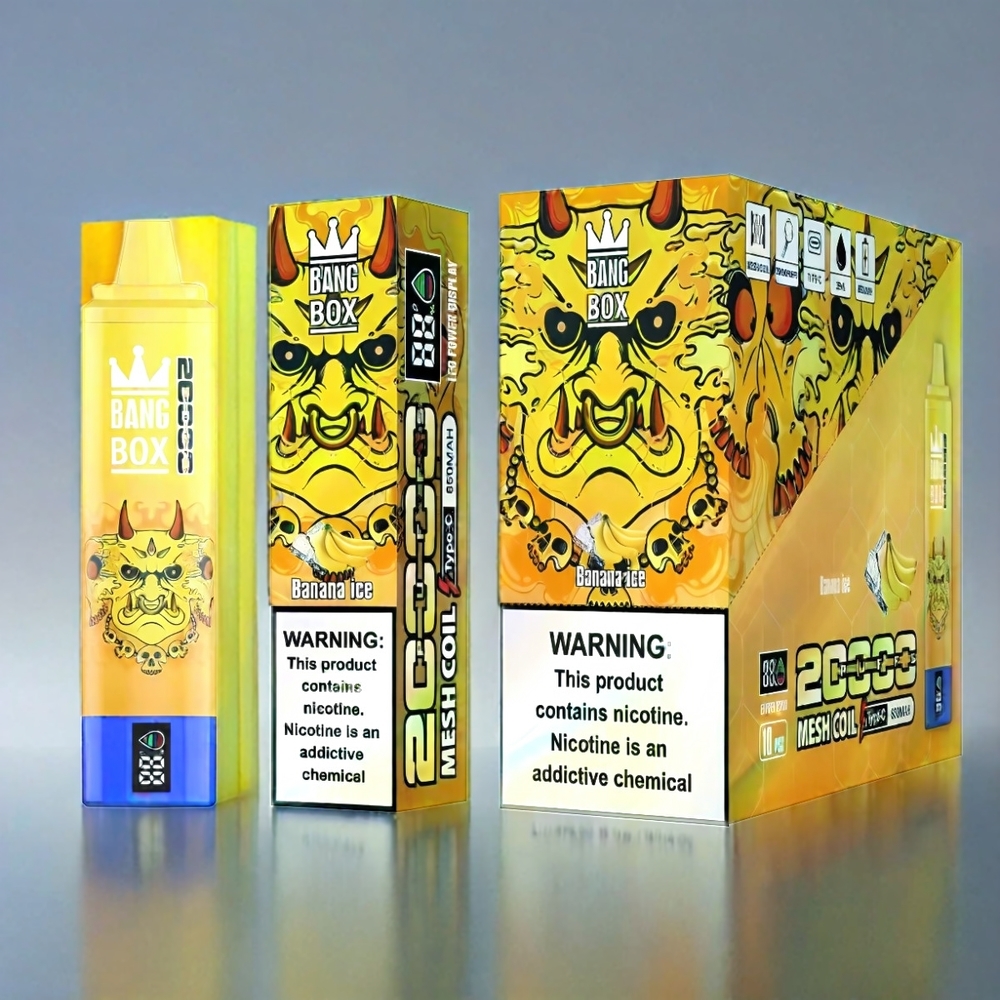 Bang Box 20000 Puffs France Grosiste - 35 ml e-liquide, 5% de nicotine, 850mAh rechargeable, Banane Glacée