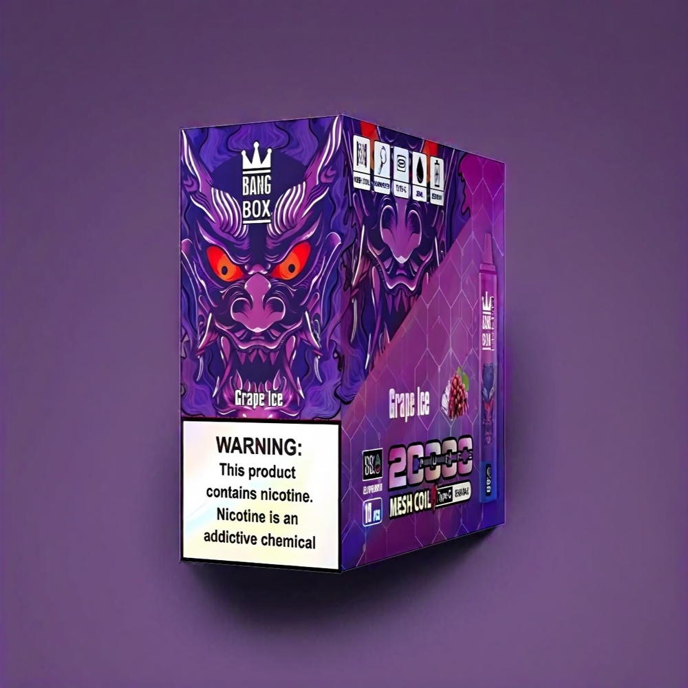 Bang Box 20000 Puffs France Grosiste - Glace Raisin (glace de raisin), 35 ml, 5% de nicotine, bobine de maille