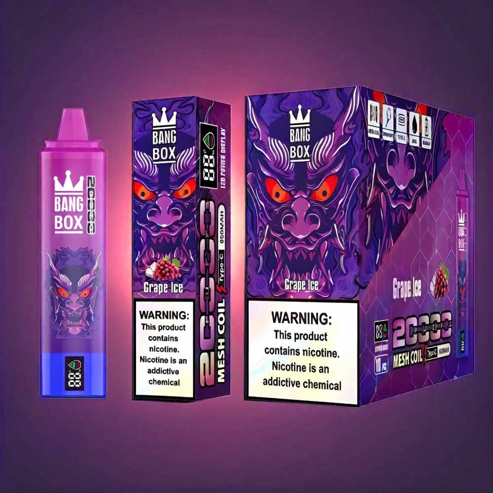 Bang Box 20000 Puffs France Grosiste - Glace Raisin (glace de raisin), 35 ml, 5% de nicotine, bobine de maille