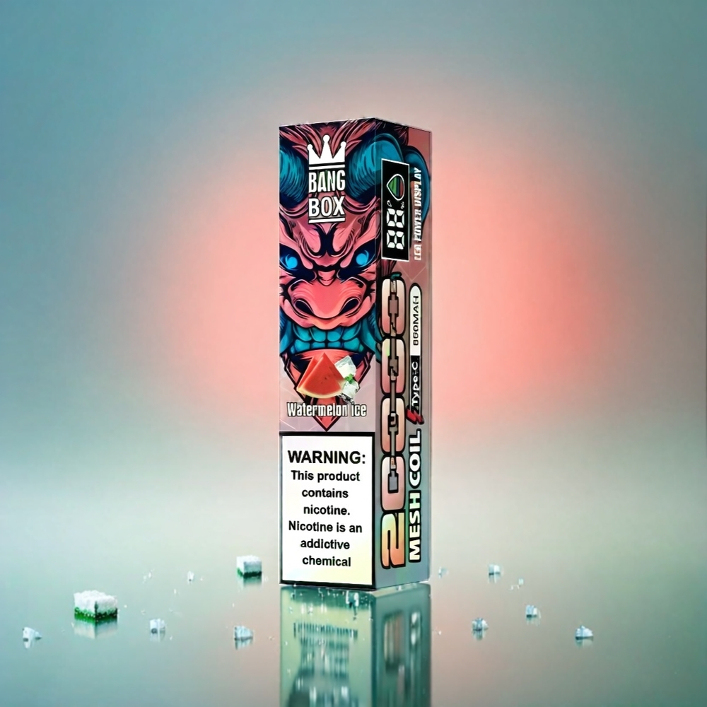 Bang Box 20000 Puffs France Grossiste - 0% à 5% de nicotine, 35 ml e-liquide, 12 sauvegardes, glace à la passée