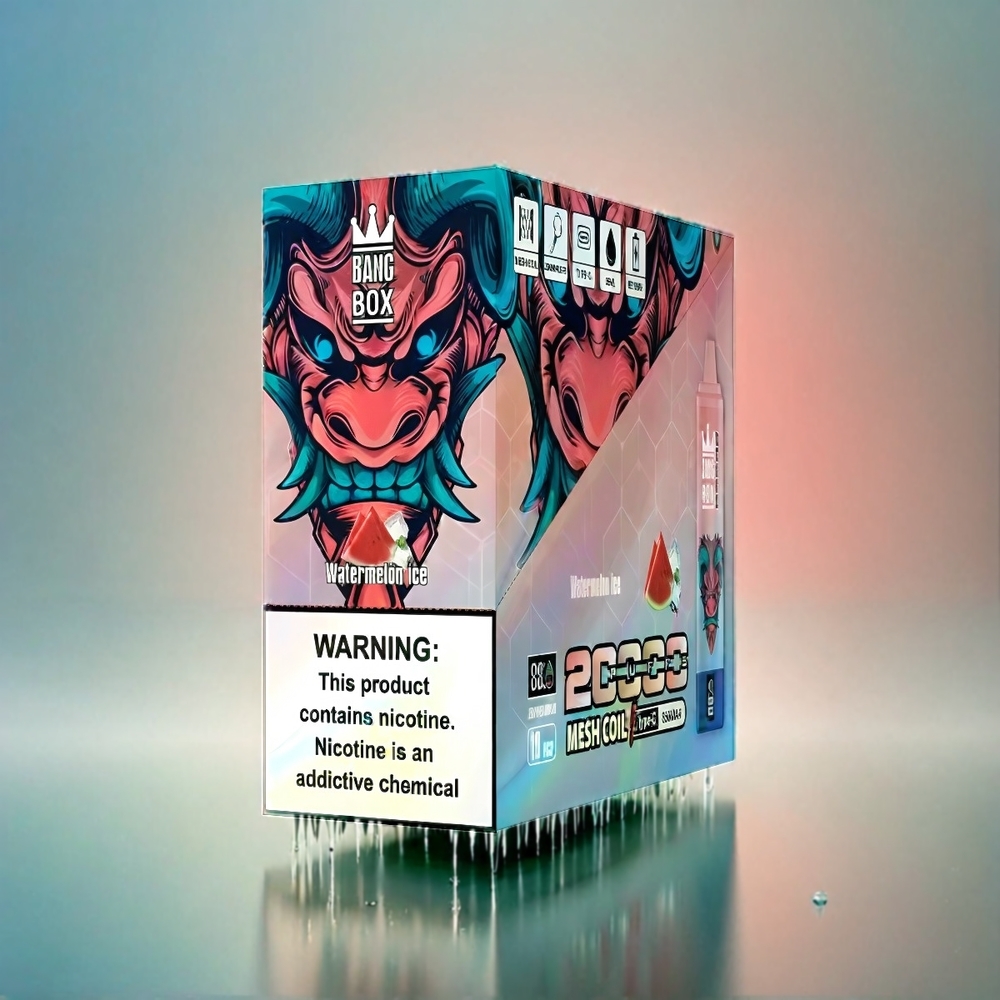Bang Box 20000 Puffs France Grossiste - 0% à 5% de nicotine, 35 ml e-liquide, 12 sauvegardes, glace à la passée