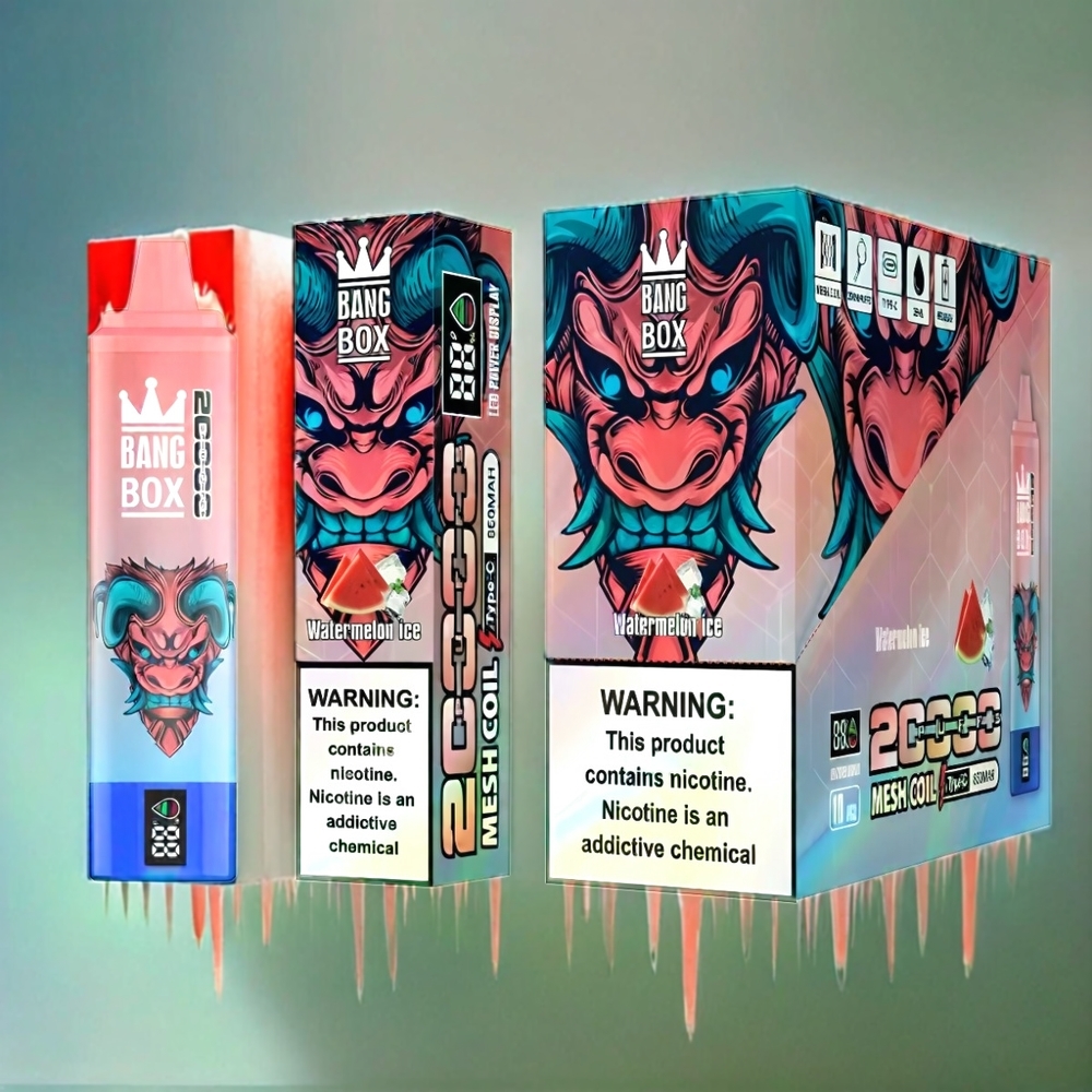 Bang Box 20000 Puffs France Grossiste - 0% à 5% de nicotine, 35 ml e-liquide, 12 sauvegardes, glace à la passée