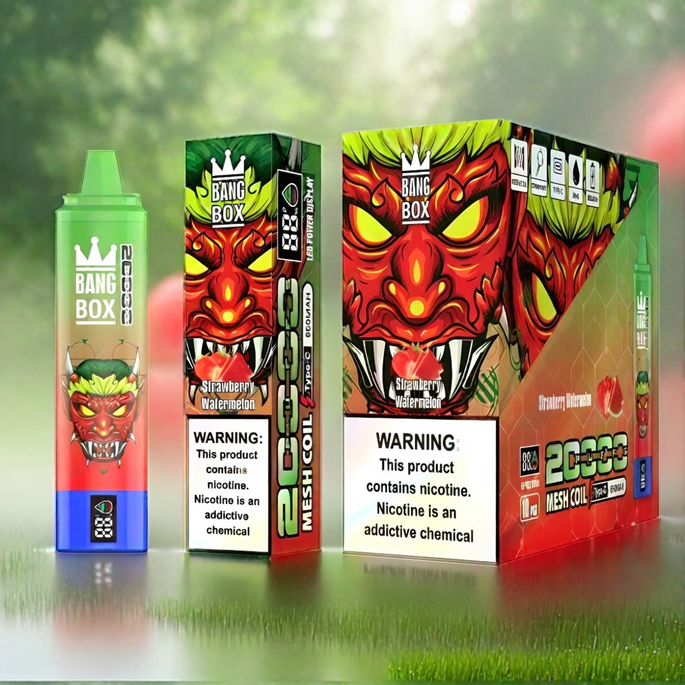 Bang Box 20000 Puffs France Grossiste AVEC 35ml e-liquid et 12 sauvegardes (fulse pastèque) - 0% 2% 3% 5% de nicotine