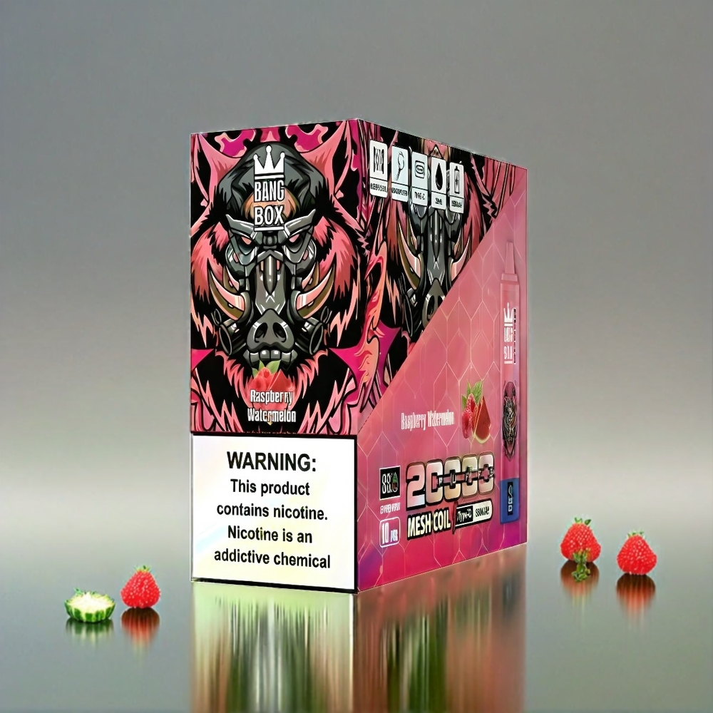 France Grossiste Bang Box 20000 Puffs Vape Framboise Pastèque (pastèque de framboise) AVEC ÉCRAN Intelligent, 35 ml e-liquide et 850mAh rechargeable