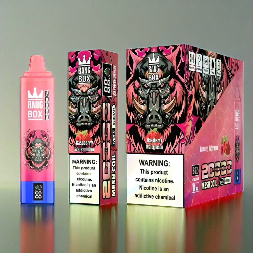 France Grossiste Bang Box 20000 Puffs Vape Framboise Pastèque (pastèque de framboise) AVEC ÉCRAN Intelligent, 35 ml e-liquide et 850mAh rechargeable