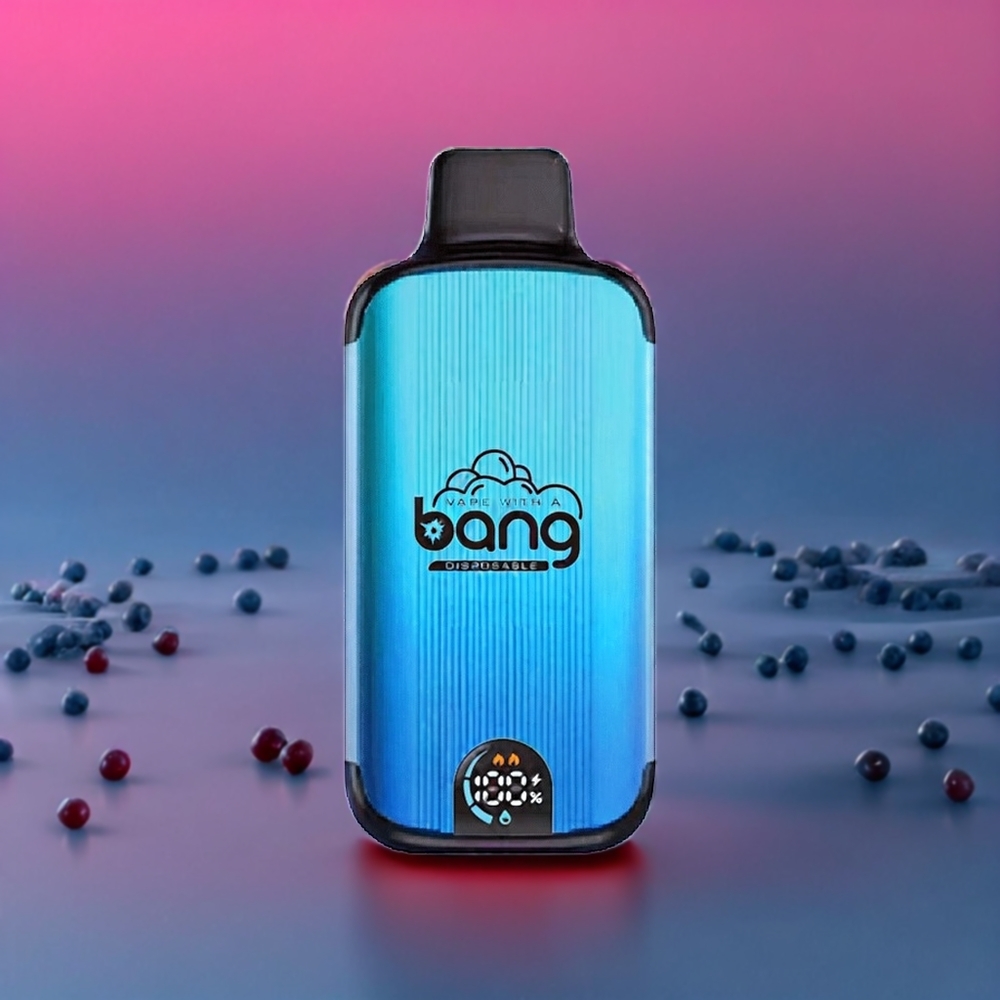 Bang 20000 Puffs France Grossiste - 13400 Batterie Durable, Port de Charge Type-C, Double Bobine à Mesh, Écran Intelligent, 0%,2%,3%,5% Nicotine, Glace Myrtille