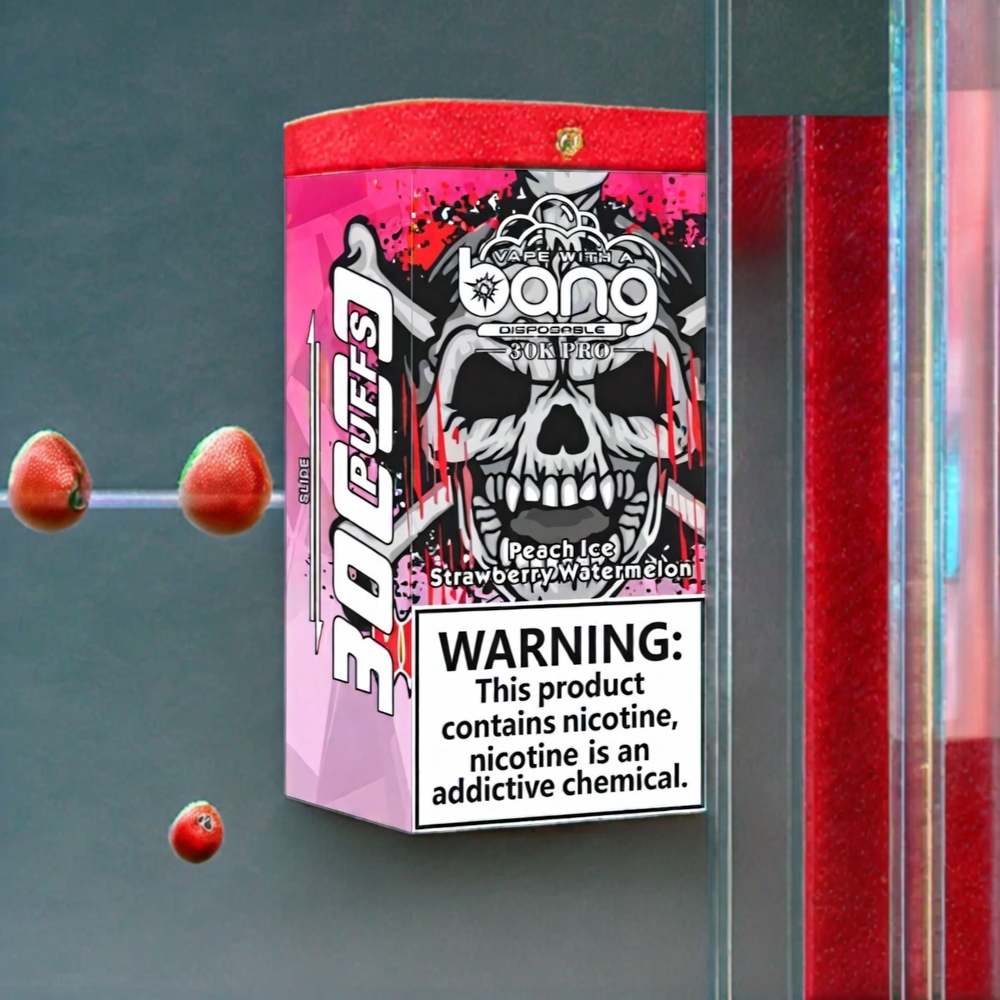 Bang 30K Pro 30000 Puffs France Grossiste - Double Saveur Pêche Glacée & Pastèque-Fraise, 36ml, 550mAh, 0%/2%/3%/5% Nicotine