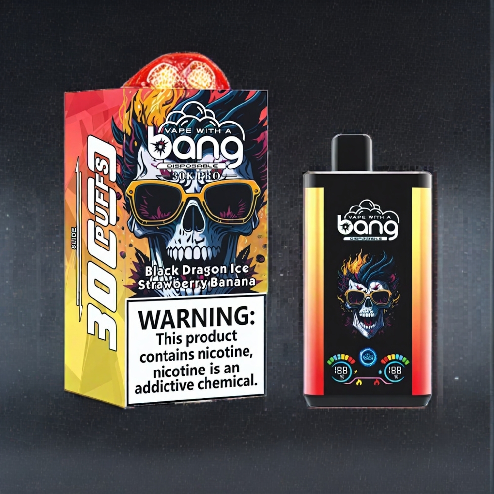 Bang 30K Pro 30000 Puffs France Grossiste - Double Saveur Système Dragon Noir Glacé & Fraise Banane