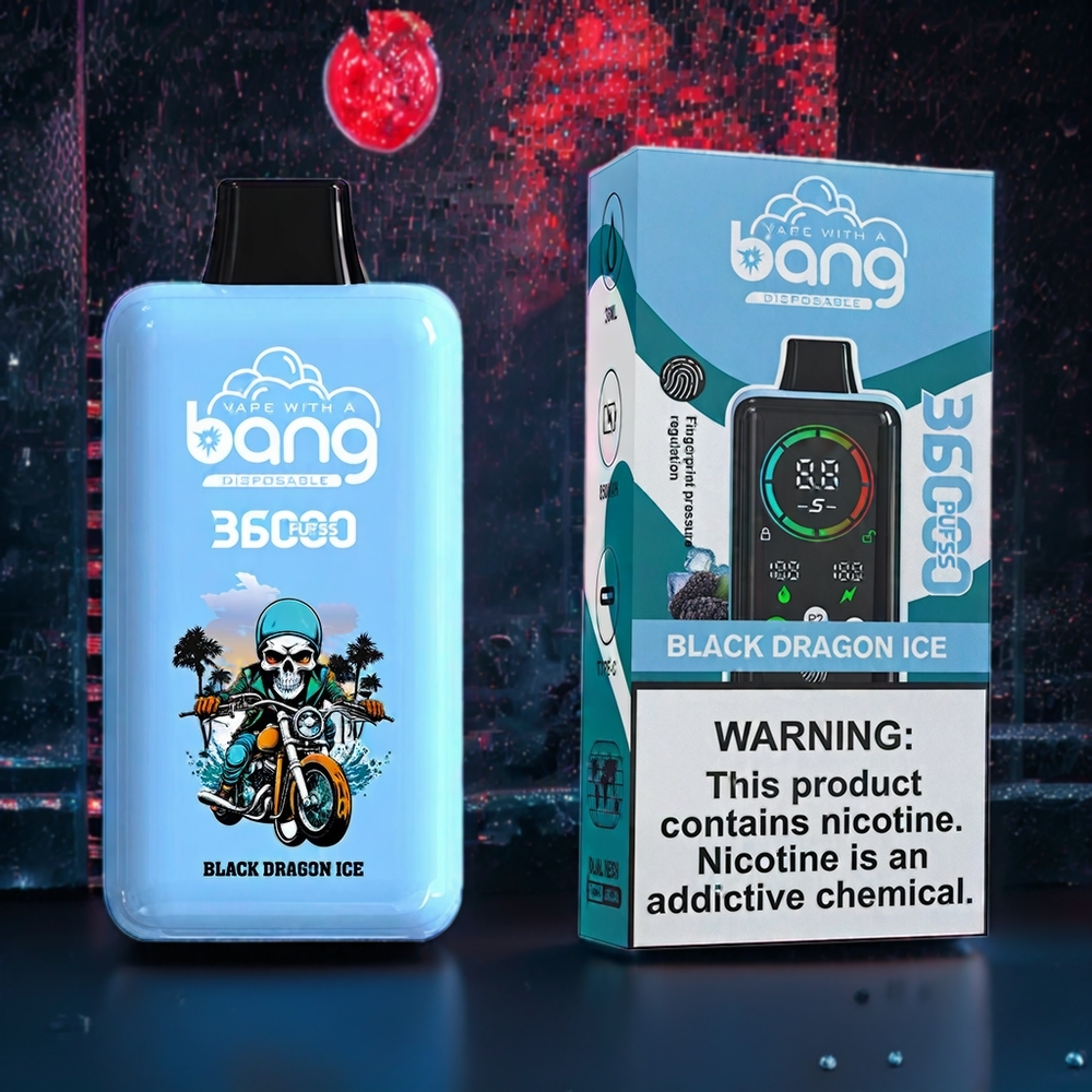 Bang 36000 Power Vape jetable France Grossiste - Dragon Noir Glace (0%, 2%, 3%, 5% Nicotine, 36ml, 36000 Puffs, 850mAh)