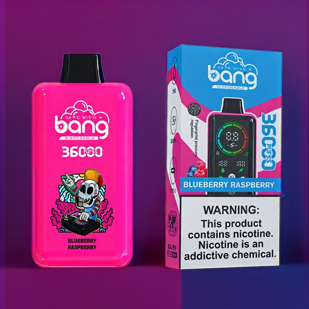 Bang 36000 Power Vape jetable France Grossiste Myrtille Framboise (36ml, 36000 Puffs, 850mAh)