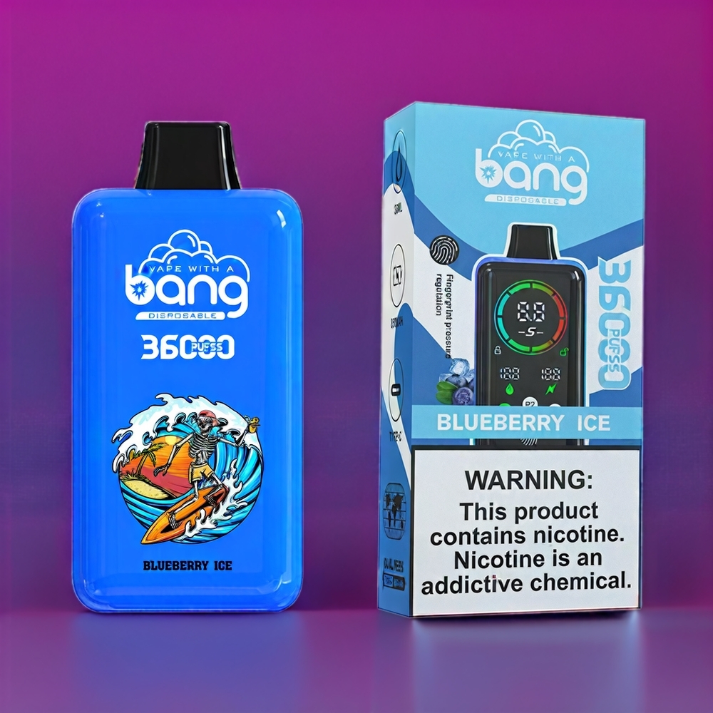 Bang 36000 Power Vape jetable France grossiste - 36ml, 36000 Puffs, 5% Nicotine, Batterie 850mAh - Myrtille Glacée