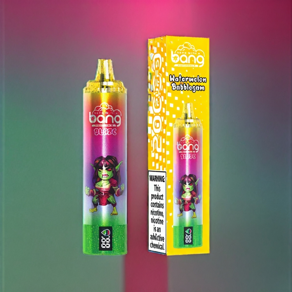 Bang Blaze Tornado 20000 Puffs France Grossiste Vape jetable avec Recharge Type-C, Airflow Réglable et Saveur Pastèque Bubblegum, 0%-5% Nicotine