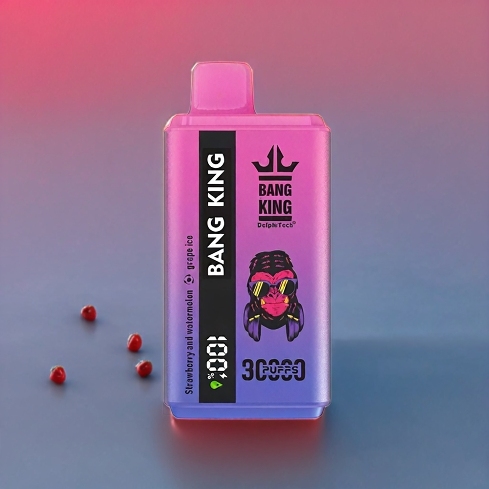 Bang King 30000 Puffs France Grossiste - Dispositif de Vape Jetable avec 36ml de E-Liquide et Double Bobine Mesh 1.2 - Fraise, Pastèque et Raisin Glacé