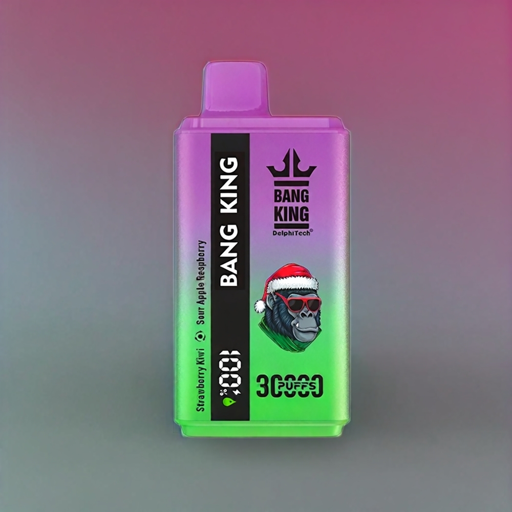 Bang King 30000 Puffs France Grossiste - E-Liquide 36ml, Batterie 550mAh, Double Bobine 1.2 Mesh, Port Type-C - Fraise Kiwi Pomme Acidulée Framboise
