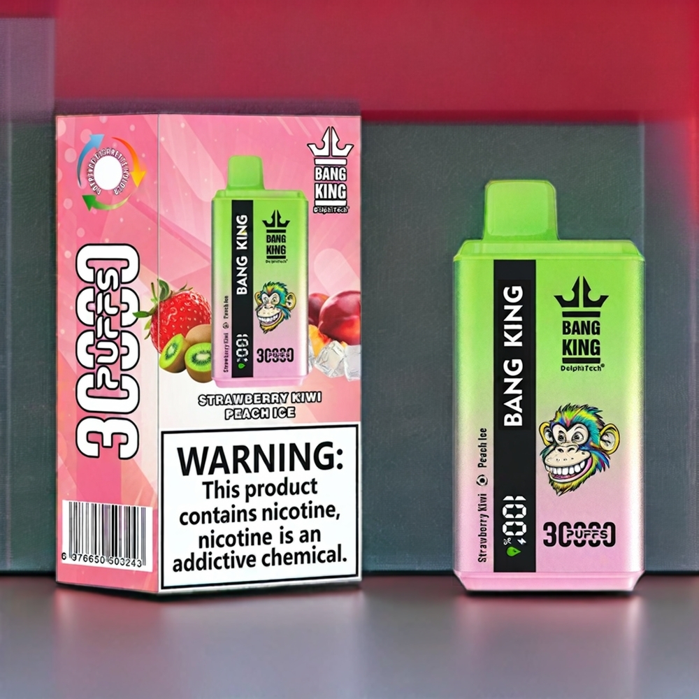 Bang King 30000 Puffs France Grossiste Vape jetable Fraise Kiwi Pêche Glacée – 36ml, 550mAh, Double Bobine Mesh 1.2Ω