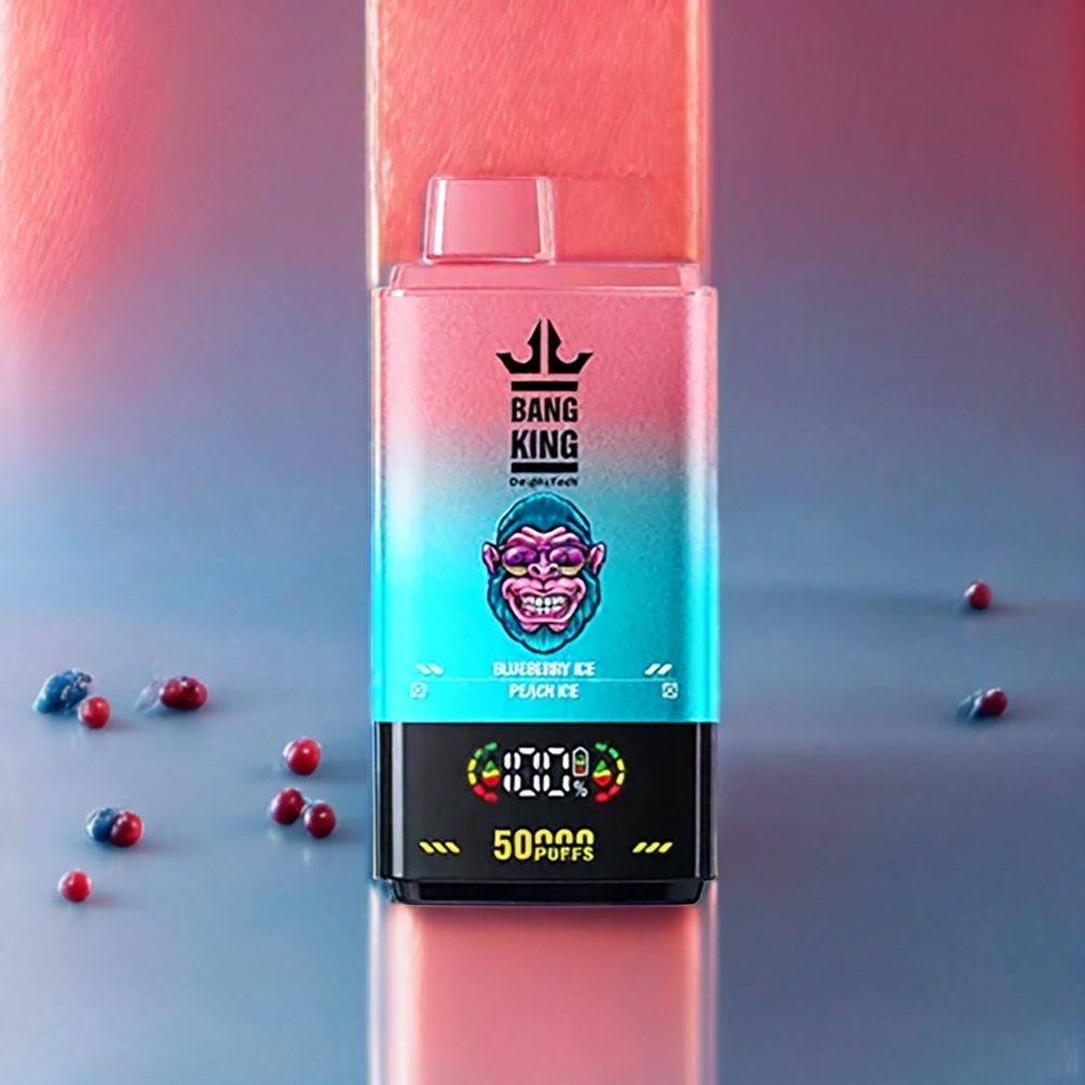 Bang King 50000 Vape Jetable France Grossiste - 50ml, 850mAh, Bobine Mesh 1.0, Myrtille Glacée, Pêche Glacée