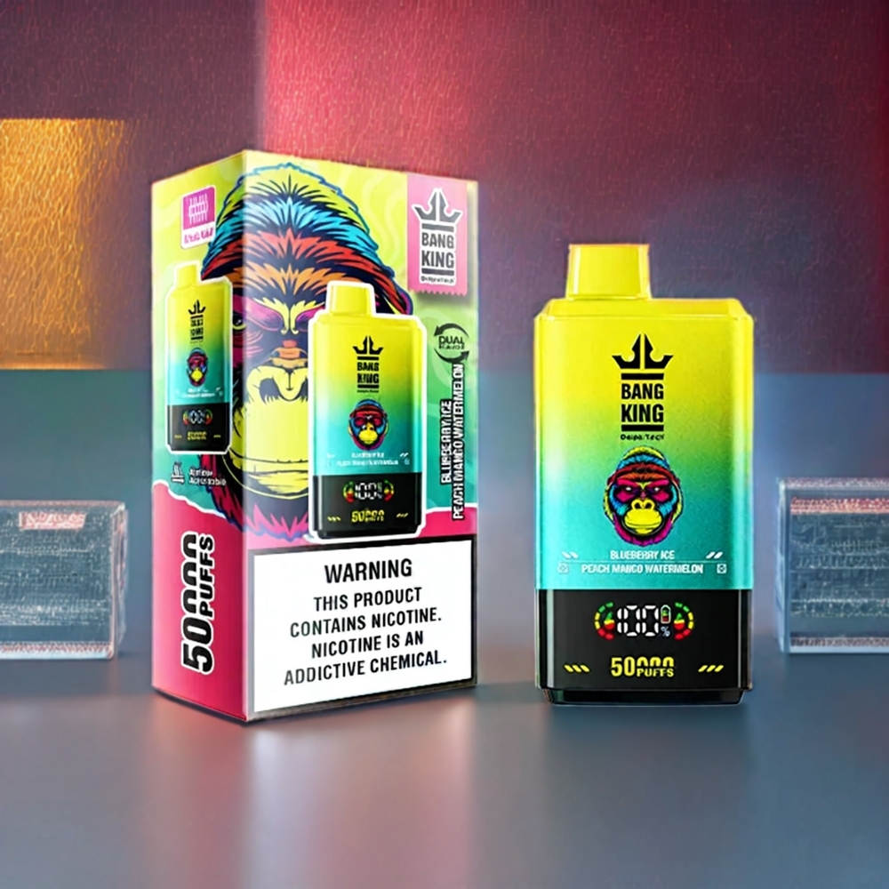 Bang King 50000 Vape jetable France Grossiste - 50000 Puffs, 50ml, 850mAh - Bleuet Glacé, Pêche, Mangue, Pastèque